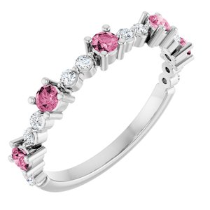 Ladies Natural Pink Tourmaline Natural Diamond Ring (I1, G-H) — Platinum