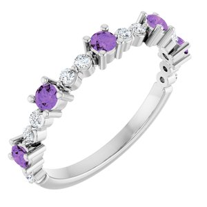 Ladies Natural Amethyst Natural Diamond Ring (I1, G-H) — Platinum