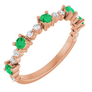 Ladies Natural Emerald Natural Diamond Ring (I1, G-H) — 14K Rose Gold