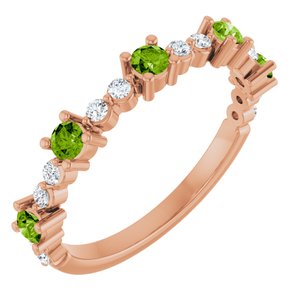 Ladies Natural Peridot Natural Diamond Ring (I1, G-H) — 14K Rose Gold