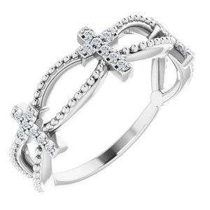 Ladies Natural Diamond Stackable Cross Ring (I1, G-H) — Sterling Silver