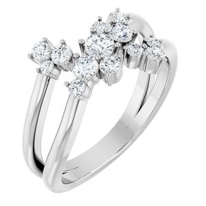 Ladies Natural Diamond Cluster Bypass Ring (SI2-SI3, G-H) — Platinum