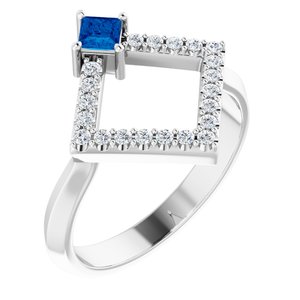 Ladies Natural Sapphire Natural Diamond Geometric Ring (I1, G-H) — Sterling Silver