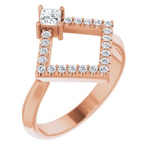 Ladies Natural White Sapphire Natural Diamond Geometric Ring (I1, G-H) — 14K Rose Gold