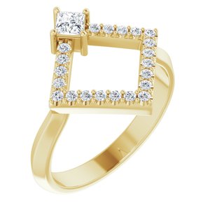 Ladies Natural White Sapphire Natural Diamond Geometric Ring (I1, G-H) — 14K Yellow Gold