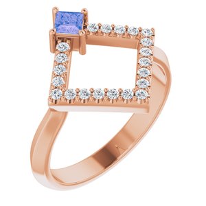 Ladies Natural Tanzanite Natural Diamond Geometric Ring (I1, G-H) — 14K Rose Gold