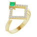Ladies Natural Emerald Natural Diamond Geometric Ring (I1, G-H) — 14K Yellow Gold