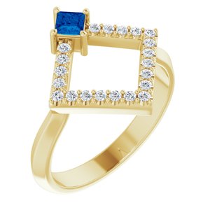 Ladies Natural Sapphire Natural Diamond Geometric Ring (I1, G-H) — 14K Yellow Gold