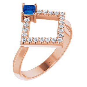 Ladies Natural Sapphire Natural Diamond Geometric Ring (I1, G-H) — 14K Rose Gold