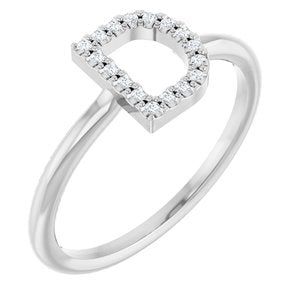 Ladies Natural Diamond Initial D Ring (I1, G-H) — 14K White Gold