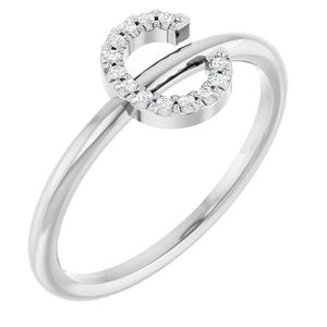 Ladies Natural Diamond Initial C Ring (I1, G-H) — Sterling Silver