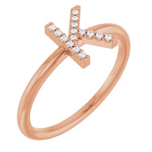 Ladies Natural Diamond Initial K Ring (I1, G-H) — 14K Rose Gold