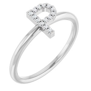 Ladies Natural Diamond Initial P Ring (I1, G-H) — Sterling Silver