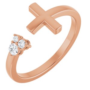 Ladies Natural Diamond Negative Space Cross Ring (I1, G-H) — 14K Rose Gold