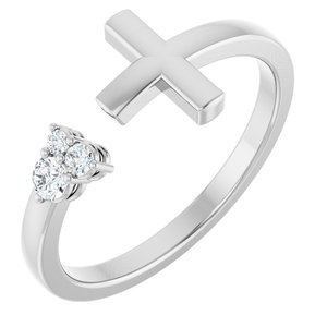 Ladies Natural Diamond Negative Space Cross Ring (I1, G-H) — Sterling Silver