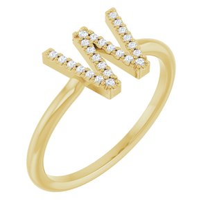 Ladies Natural Diamond Initial W Ring (I1, G-H) — 14K Yellow Gold