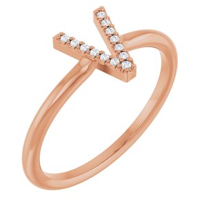 Ladies Natural Diamond Initial V Ring (I1, G-H) — 14K Rose Gold