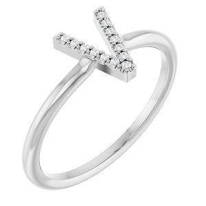 Ladies Natural Diamond Initial V Ring (Si2-Si3, G-H) — Platinum