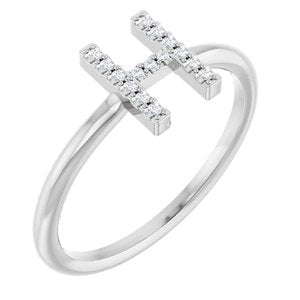 Ladies Natural Diamond Initial H Ring (I1, G-H) — Sterling Silver