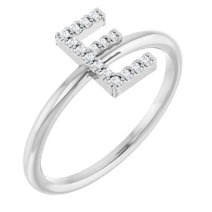 Ladies Natural Diamond Initial E Ring (I1, G-H) — Sterling Silver