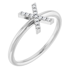 Ladies Natural Diamond Initial X Ring (I1, G-H) — Sterling Silver