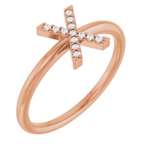 Ladies Natural Diamond Initial X Ring (I1, G-H) — 14K Rose Gold