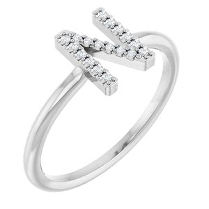 Ladies Natural Diamond Initial N Ring (I1, G-H) — Sterling Silver