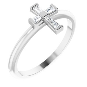 Ladies Natural Diamond Stackable Cross Ring (SI2-SI3, GHI) — Sterling Silver