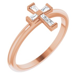 Ladies Natural Diamond Stackable Cross Ring (SI2-SI3, GHI) — 14K Rose Gold