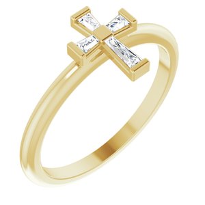 Ladies Natural Diamond Stackable Cross Ring (SI2-SI3, GHI) — 14K Yellow Gold