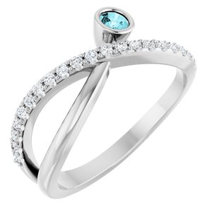 Ladies Natural Blue Zircon Natural Diamond Ring (I1, G-H) — Sterling Silver