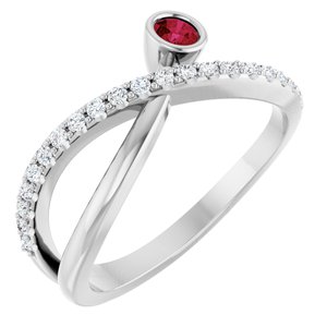 Ladies Natural Ruby Natural Diamond Ring (I1, G-H) — Sterling Silver