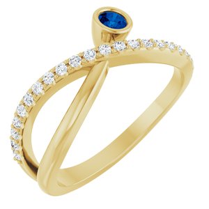 Ladies Natural Blue Sapphire Natural Diamond Ring (I1, G-H) — 14K Yellow Gold