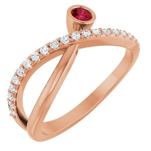Ladies Natural Ruby Natural Diamond Ring (I1, G-H) — 14K Rose Gold