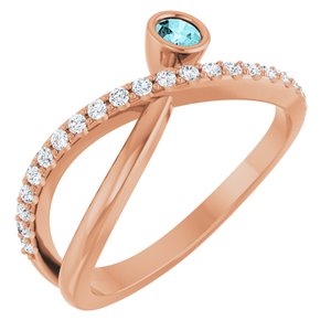 Ladies Natural Blue Zircon Natural Diamond Ring (I1, G-H) — 14K Rose Gold