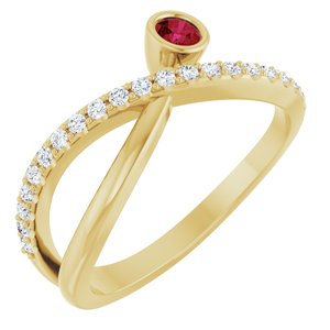 Ladies Natural Ruby Natural Diamond Ring (I1, G-H) — 14K Yellow Gold