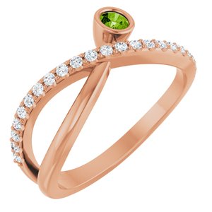 Ladies Natural Peridot Natural Diamond Ring (I1, G-H) — 14K Rose Gold