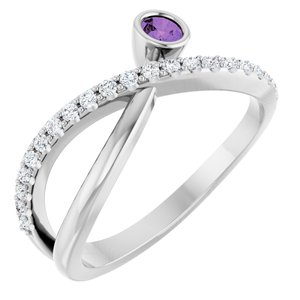 Ladies Natural Amethyst Natural Diamond Ring (I1, G-H) — Sterling Silver