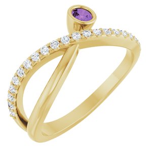 Ladies Natural Amethyst Natural Diamond Ring (I1, G-H) — 14K Yellow Gold