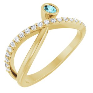 Ladies Natural Blue Zircon Natural Diamond Ring (I1, G-H) — 14K Yellow Gold