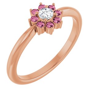 Ladies Natural Pink Tourmaline Natural Diamond Flower Ring (I1, G-H) — 14K Rose Gold