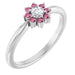 Ladies Natural Pink Tourmaline Natural Diamond Flower Ring (I1, G-H) — Sterling Silver