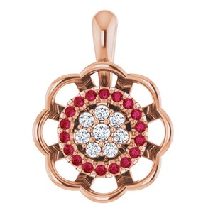 Ladies Natural Ruby Natural Diamond Pendant (I1, G-H) — 14K Rose Gold