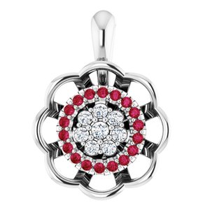 Ladies Natural Ruby Natural Diamond Pendant (I1, G-H) — Sterling Silver