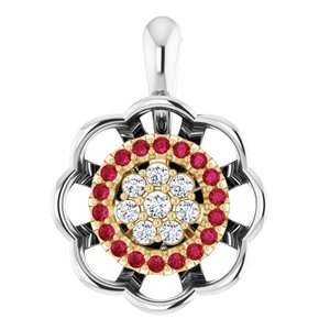 Ladies Natural Ruby Natural Diamond Pendant (I1, G-H) — 14K White/Yellow Gold