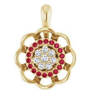 Ladies Natural Ruby Natural Diamond Pendant (I1, G-H) — 14K Yellow Gold