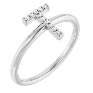 Ladies Natural Diamond Initial T Ring (I1, G-H) — Sterling Silver
