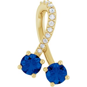 Ladies Natural Blue Sapphire Natural Diamond Pendant (I1, G-H) — 14K Yellow Gold