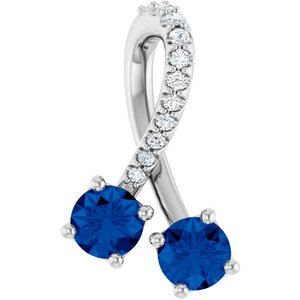 Ladies Natural Blue Sapphire Natural Diamond Pendant (I1, G-H) — Sterling Silver