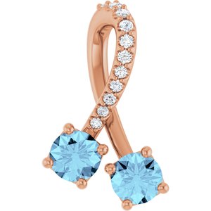 Ladies Natural Aquamarine Natural Diamond Pendant (I1, G-H) — 14K Rose Gold